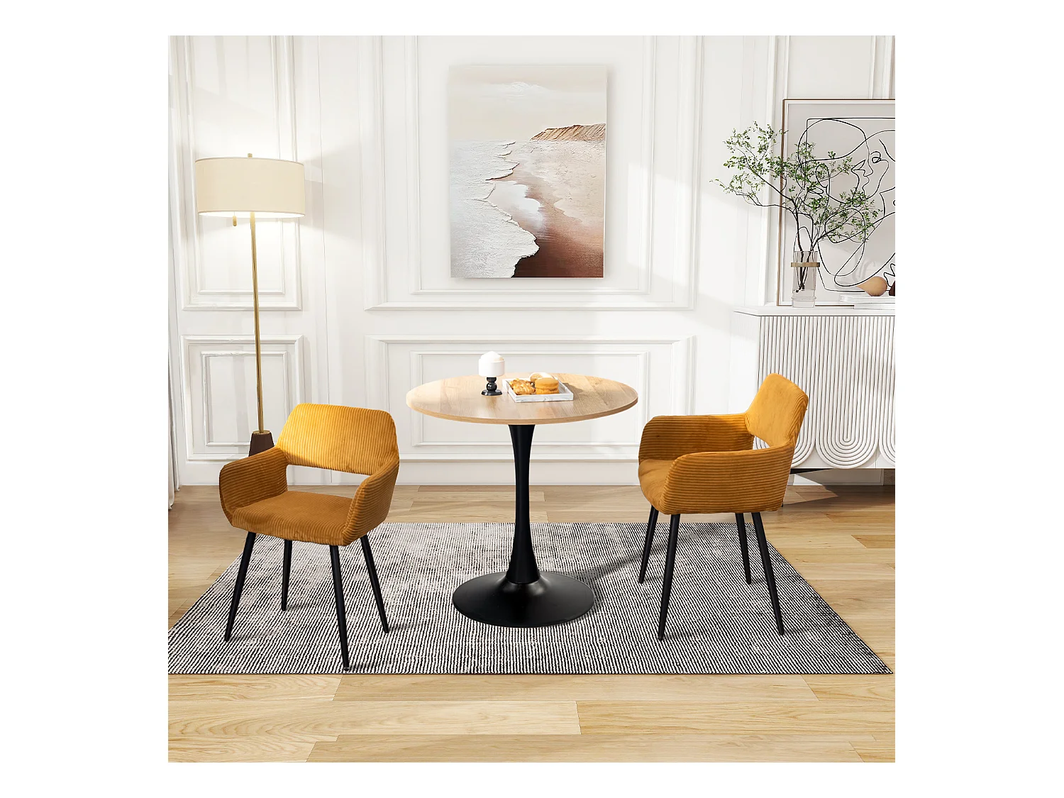 Lot de 4 chaises de salle à manger fauteuils en velours côtelé style scandinave,CROMWELL