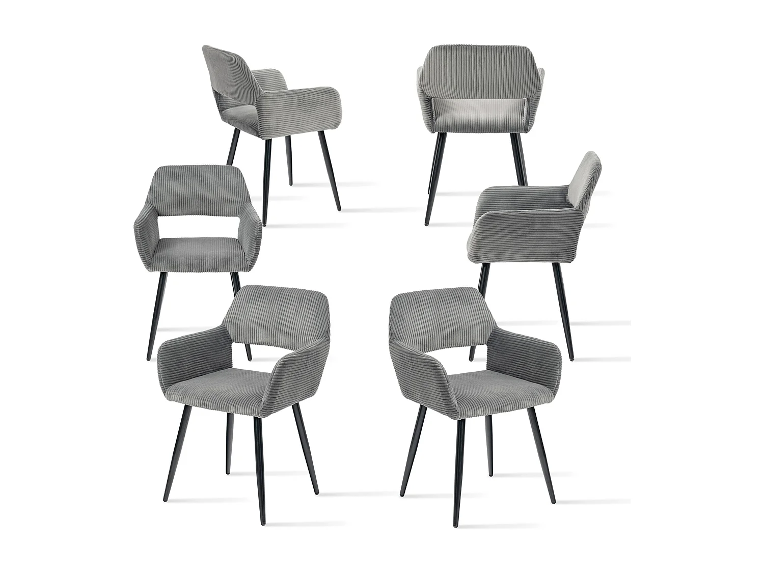 Lot de 6 chaises de salle à manger fauteuils en velours côtelé style scandinave,CROMWELL