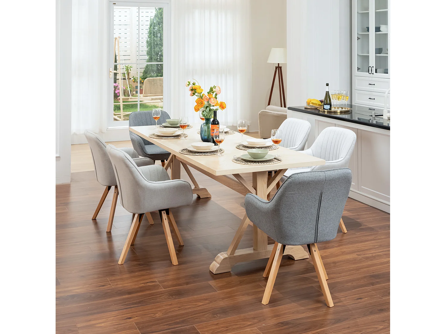 Lot de 6 fauteuil de salle à manger rotatif style scandinave en beige tissu,CARSON