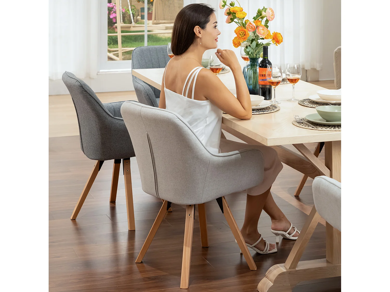 Lot de 6 fauteuil de salle à manger rotatif style scandinave en beige tissu,CARSON