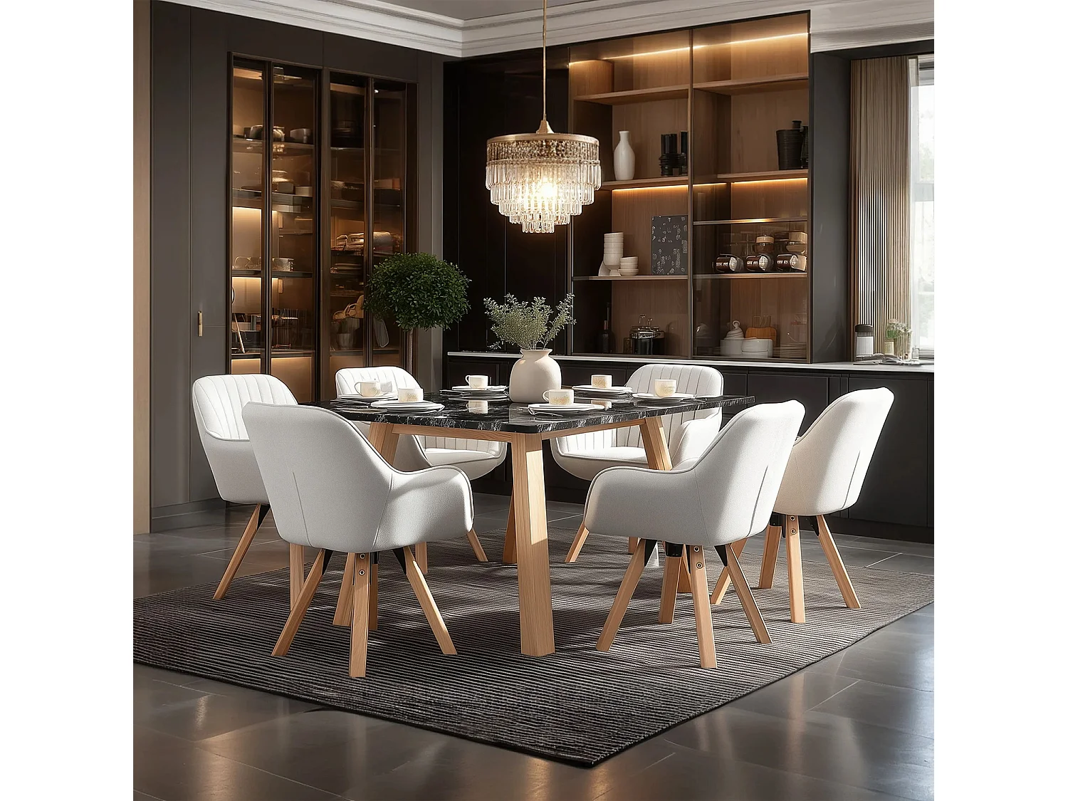 Lot de 6 fauteuil de salle à manger rotatif style scandinave en beige tissu,CARSON