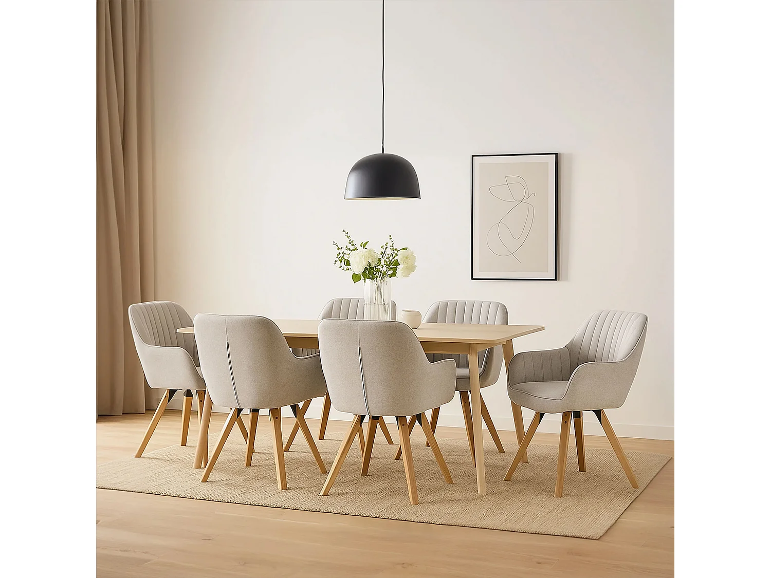 Meubles Cosy CARSON Lot de 6 Fauteuils de salle à manger rotatif style scandinave en beige