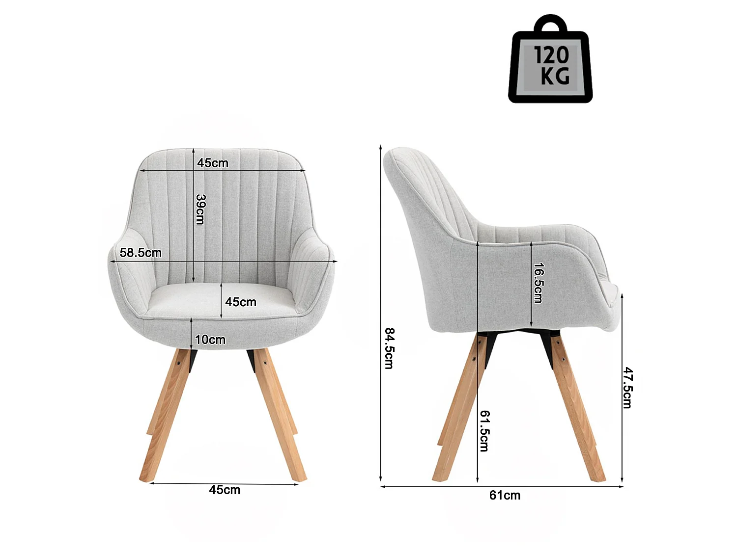 Meubles Cosy CARSON Lot de 6 Fauteuils de salle à manger rotatif style scandinave en beige