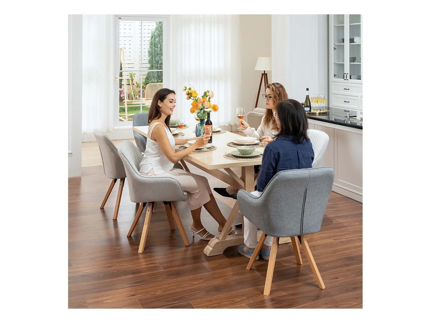 Lot de 6 fauteuil de salle à manger rotatif style scandinave en gris tissu,CARSON