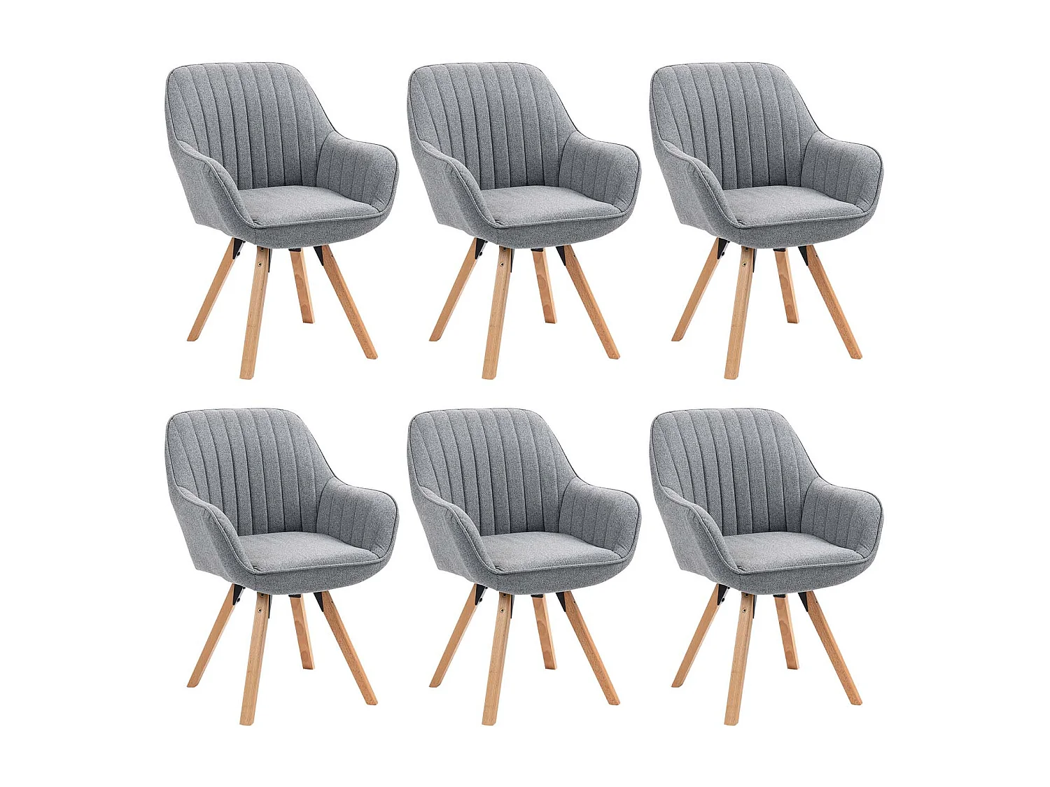 Lot de 6 fauteuil de salle à manger rotatif style scandinave en gris tissu,CARSON