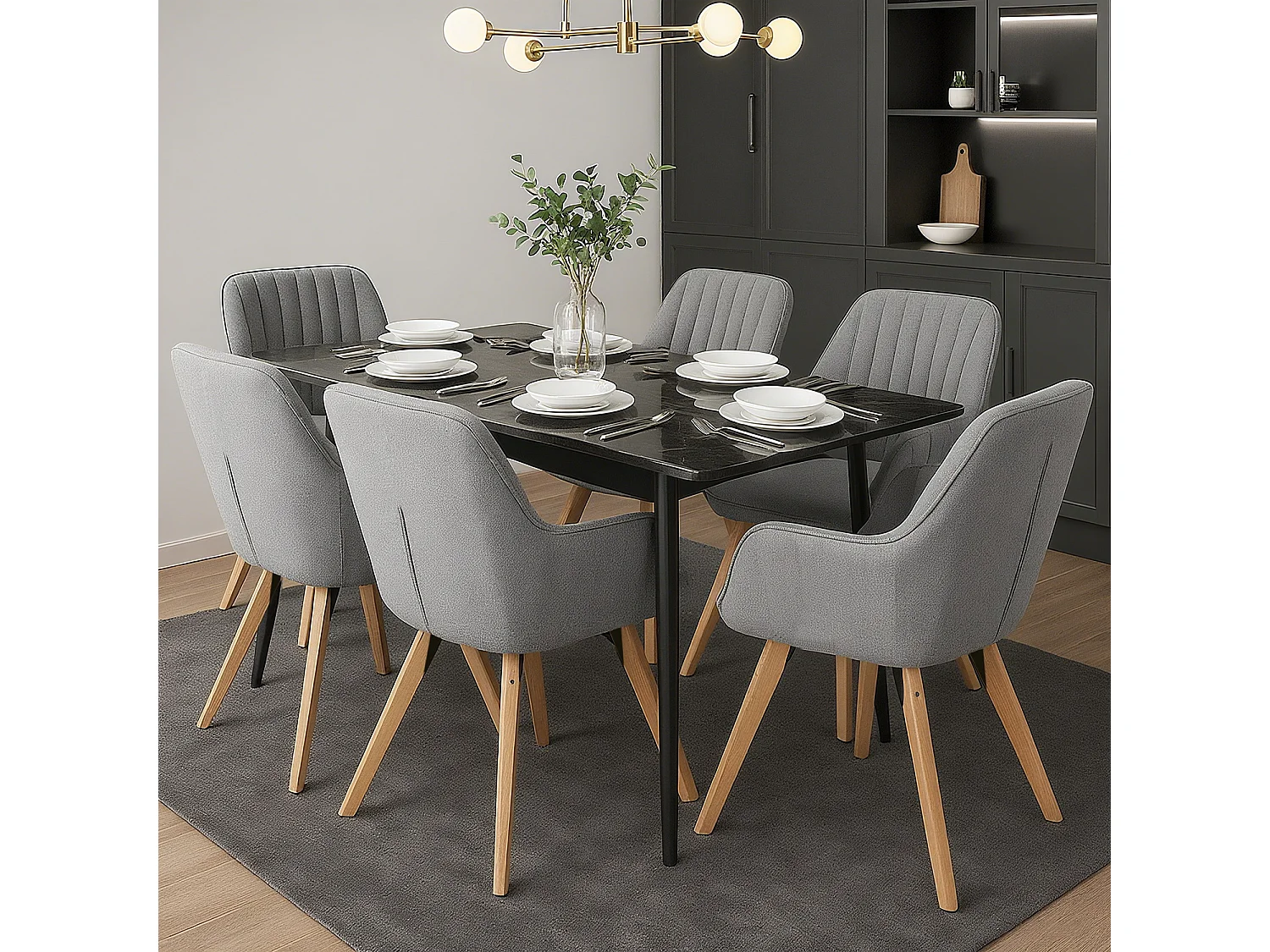 Lot de 6 fauteuil de salle à manger rotatif style scandinave en gris tissu,CARSON