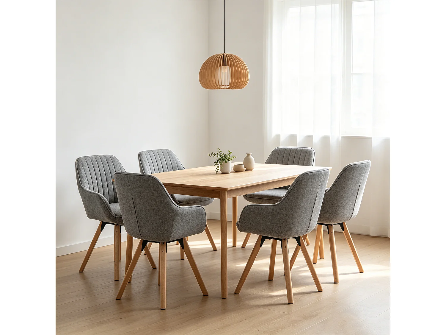 Meubles Cosy CARSON Lot de 6 fauteuils de salle à manger pivotants style scandinave tissu gris