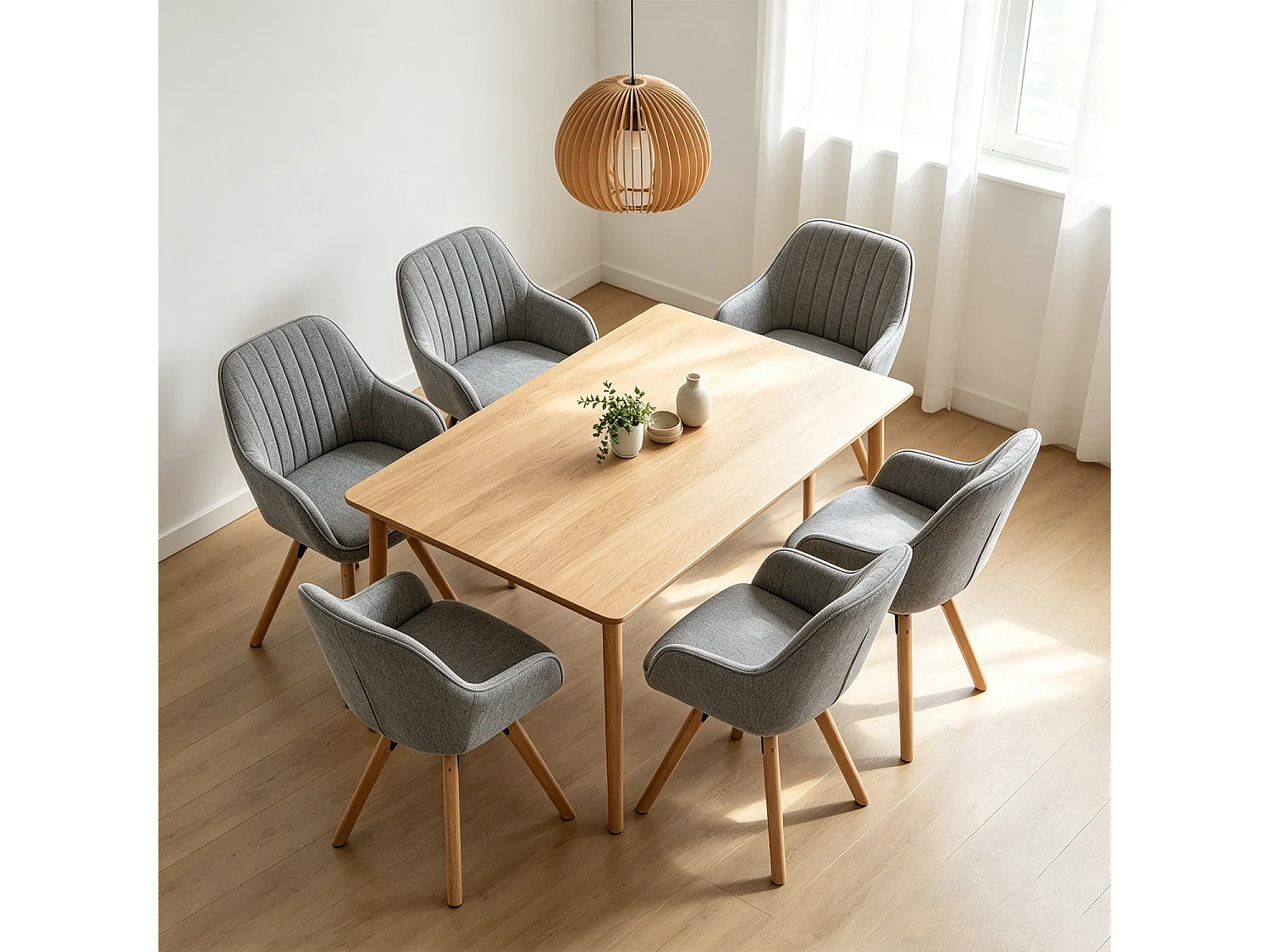Meubles Cosy CARSON Lot de 6 fauteuils de salle à manger pivotants style scandinave tissu gris