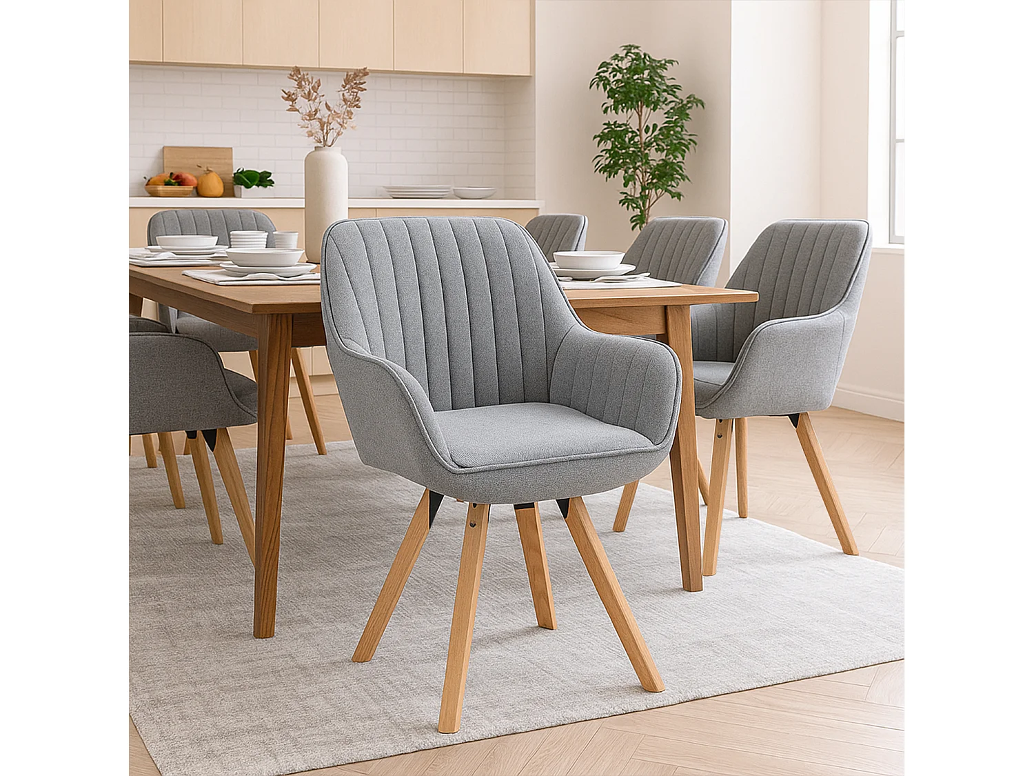 Meubles Cosy CARSON Lot de 6 fauteuils de salle à manger pivotants style scandinave tissu gris