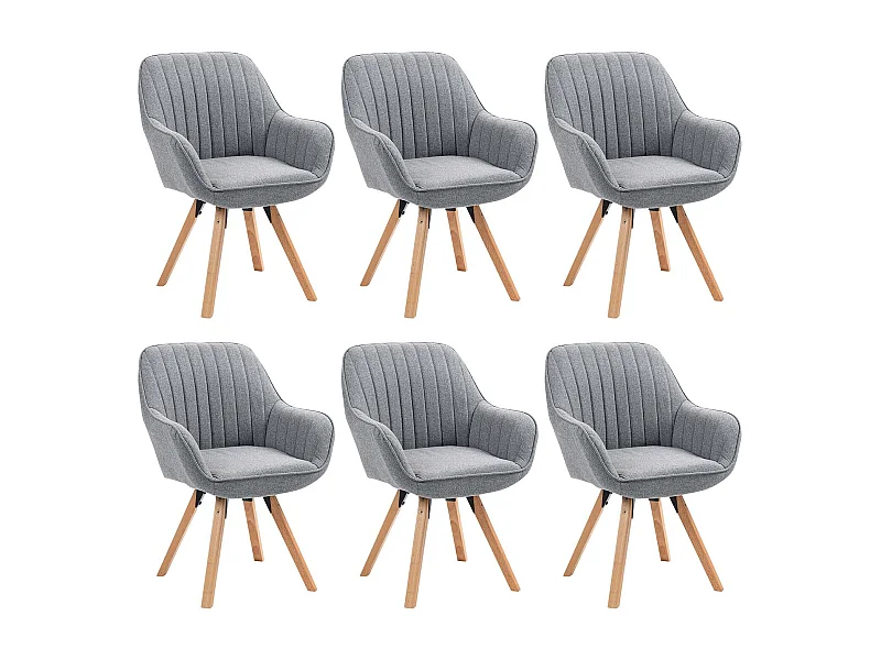 Lot de 6 fauteuil de salle à manger rotatif style scandinave en gris tissu,CARSON