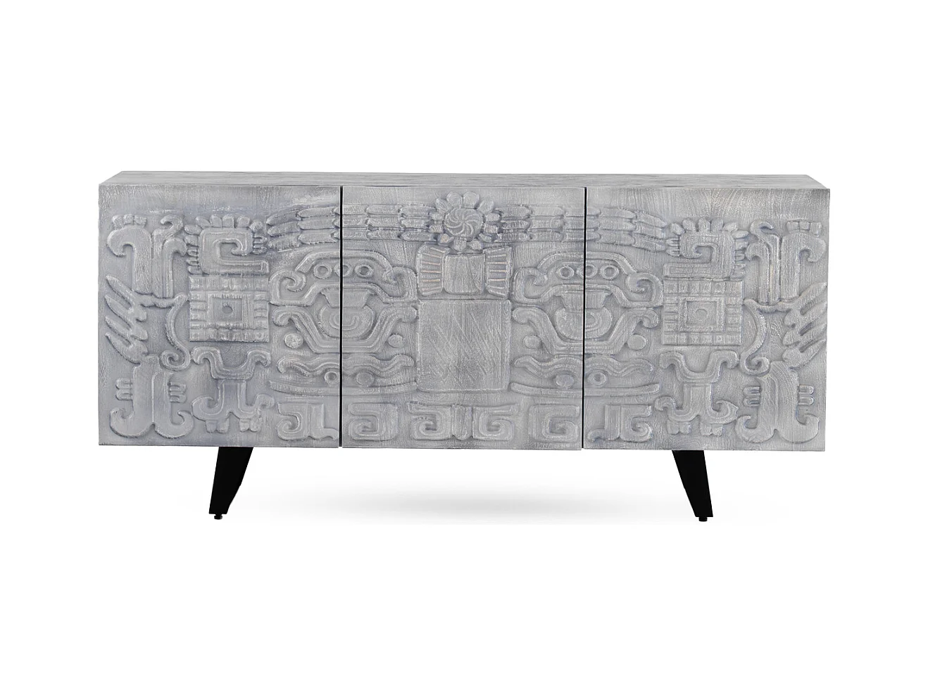 Buffet 3 portes gris en bois massif de manguier