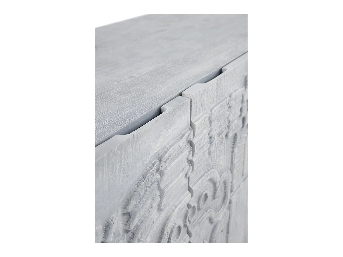 Buffet 3 portes gris en bois massif de manguier