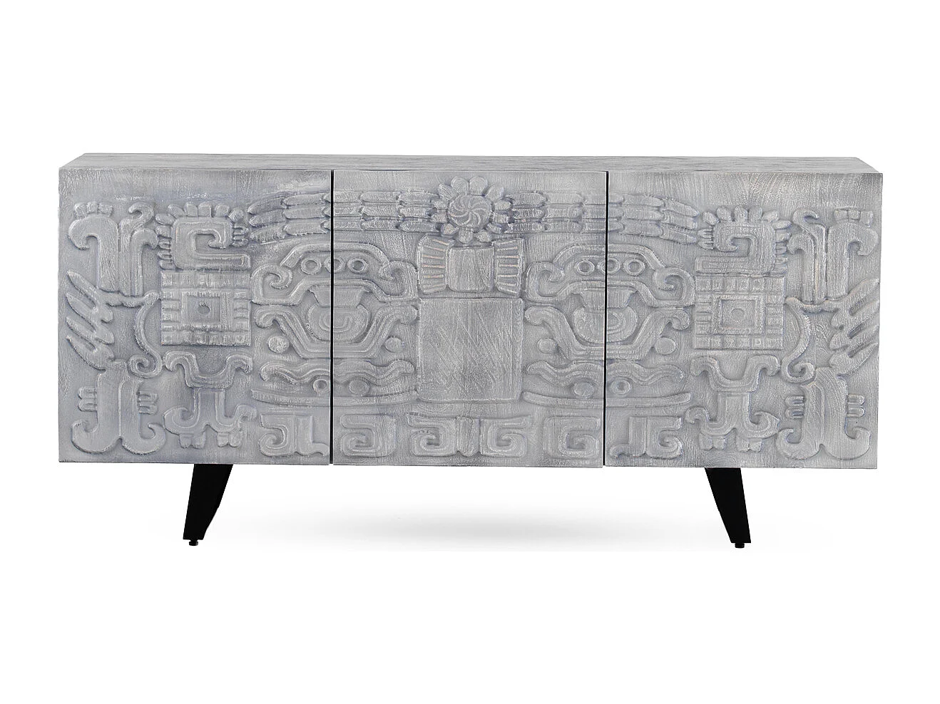 Buffet 3 portes gris en bois massif de manguier