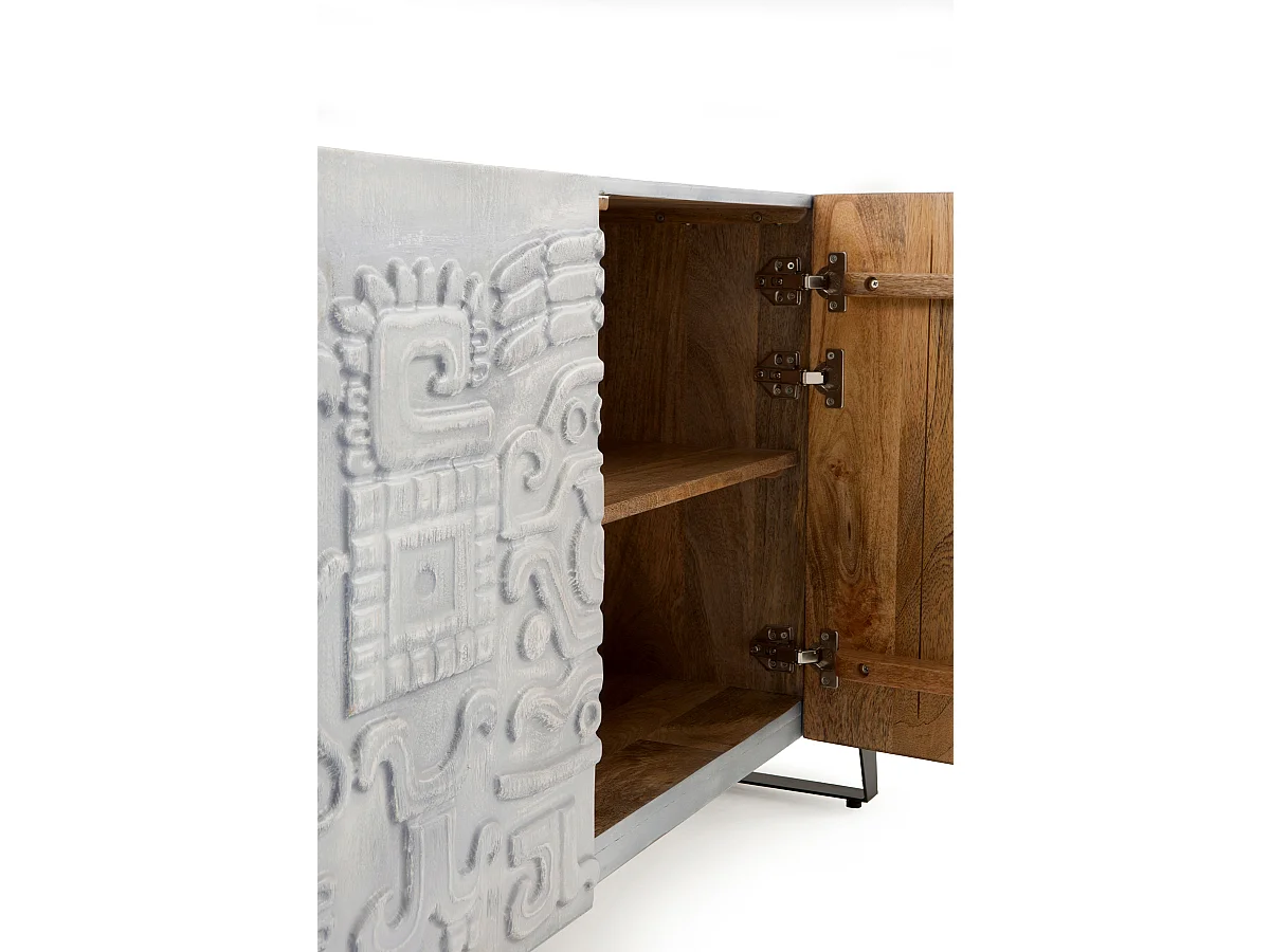 Buffet 3 portes gris en bois massif de manguier