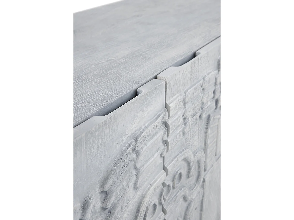 Buffet 3 portes gris en bois massif de manguier