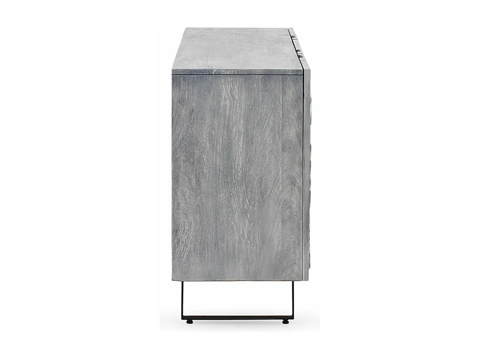 Buffet 3 portes gris en bois massif de manguier