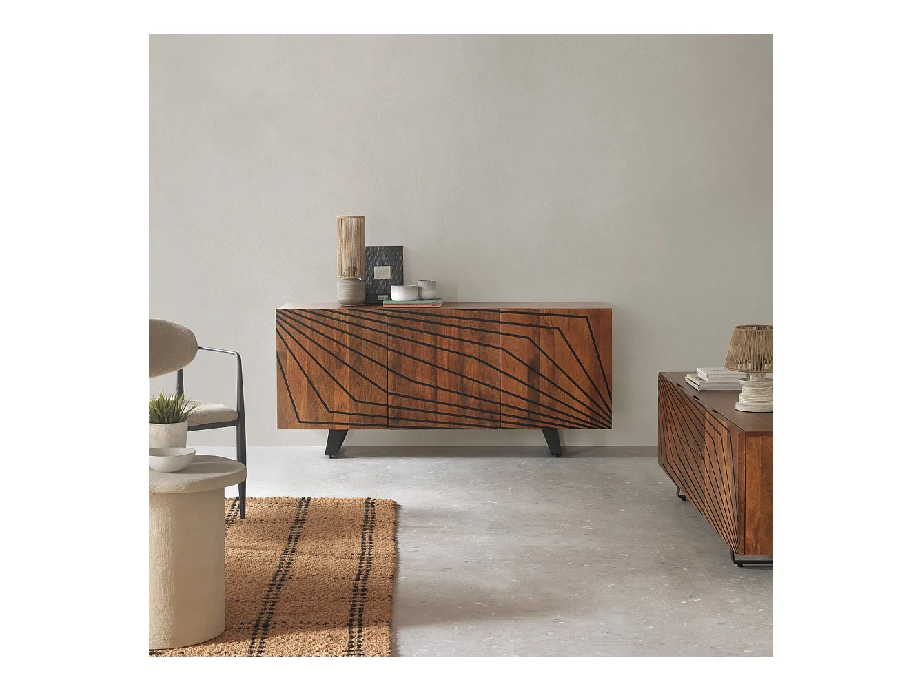 Buffet 3 portes en bois massif de manguier avec