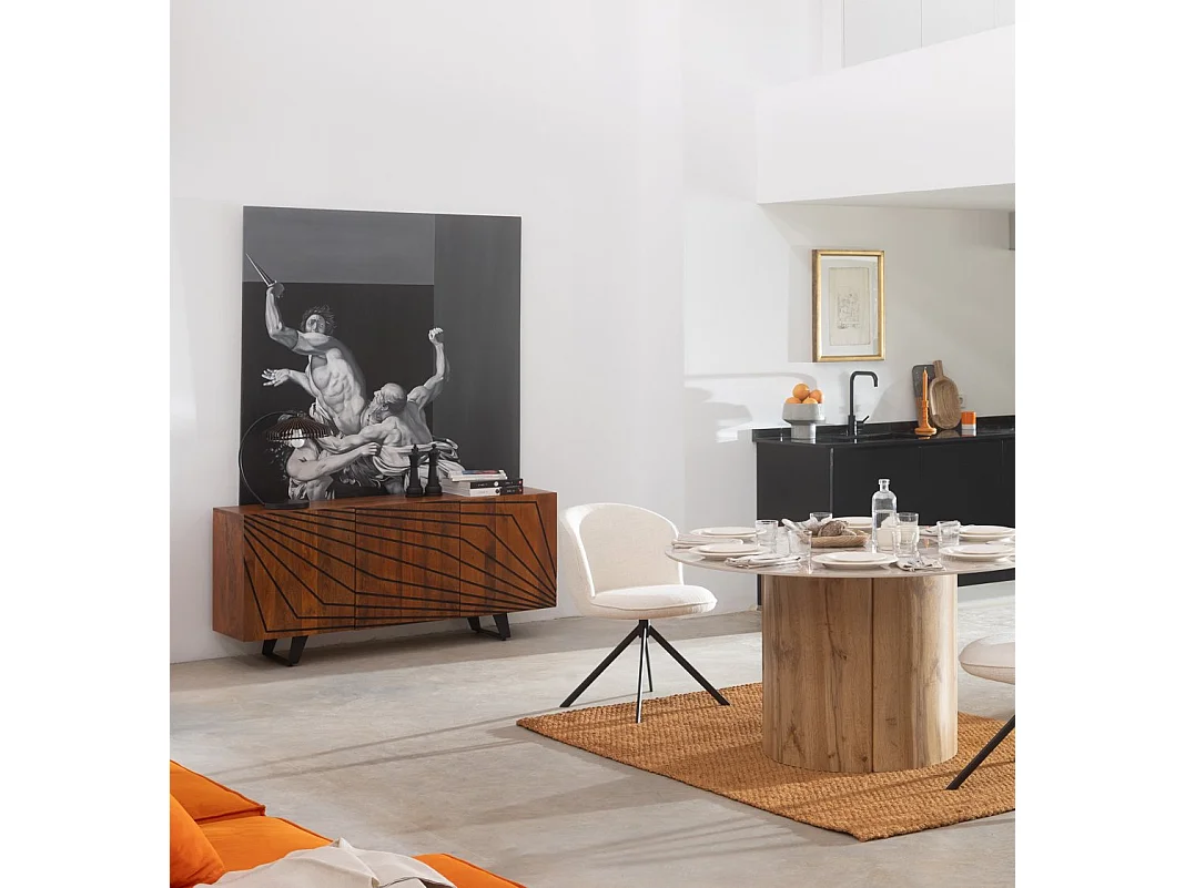 Driedeurs buffetkast van massief mangohout met