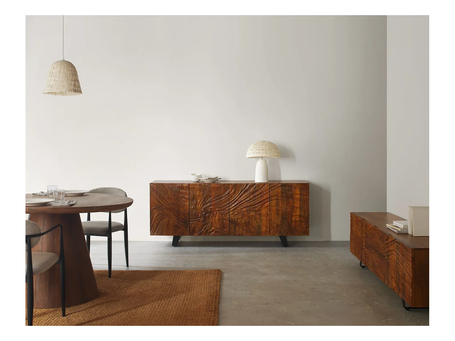 Buffet 4 portes en bois massif de manguier