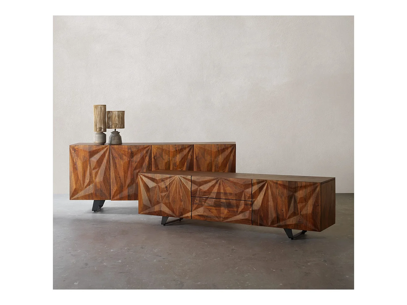 Buffet 4 portes en bois massif de manguier