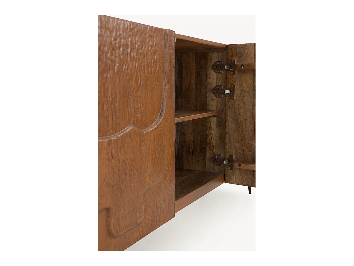 Buffet 3 portes couleur miel en bois massif de manguier