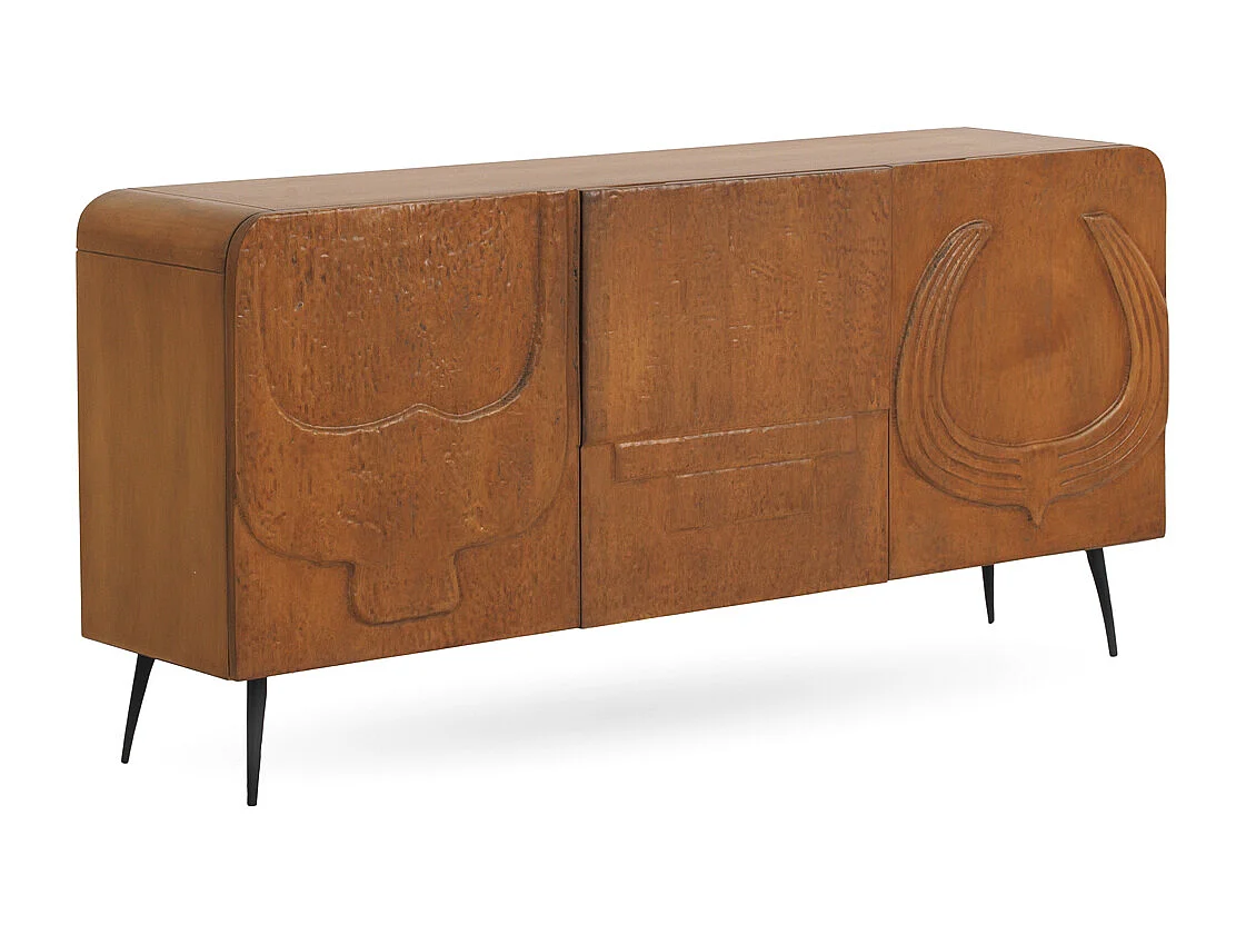 Sideboard mit 3 Türen in Honigfarbe aus massivem Mangoholz