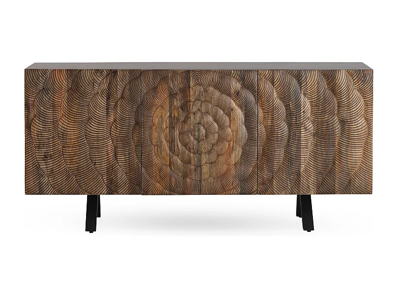 Credenza a 3 ante in legno massello di mango con gambe nere