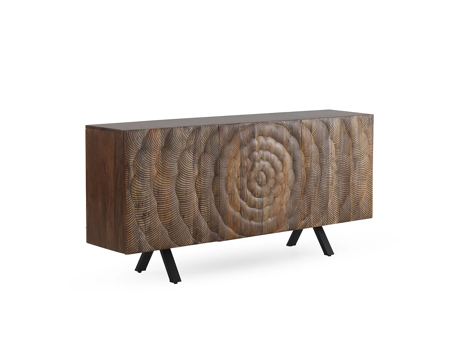 Buffet 3 portes en bois massif de manguier avec pieds noirs