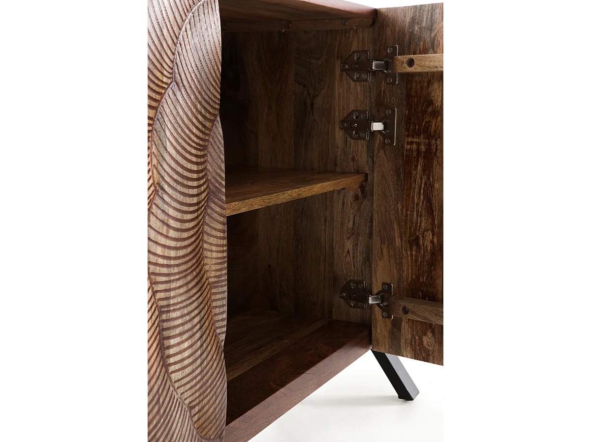 Sideboard mit 3 Türen aus massivem Mangoholz mit schwarzen Beinen