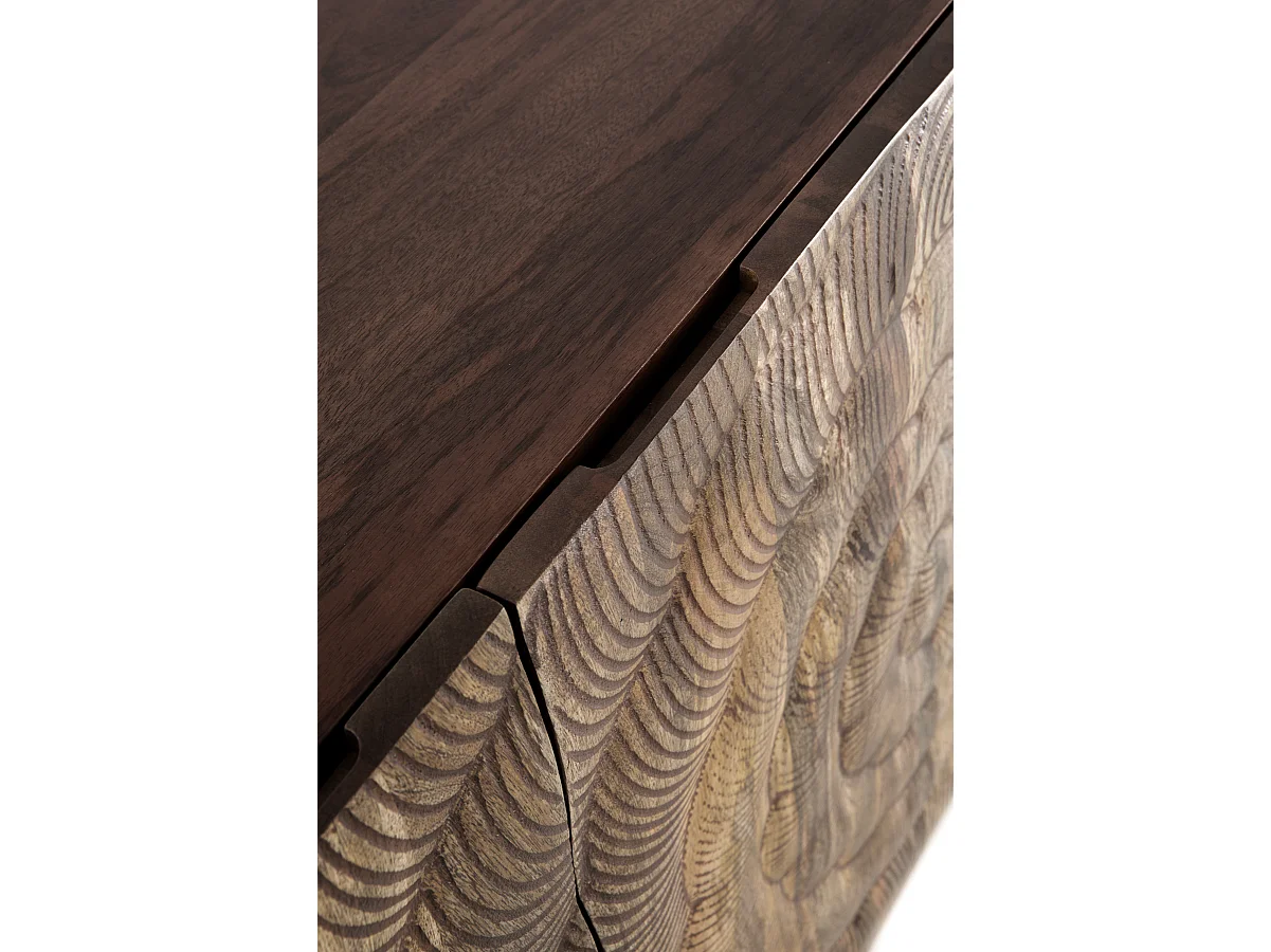 Sideboard mit 3 Türen aus massivem Mangoholz mit schwarzen Beinen