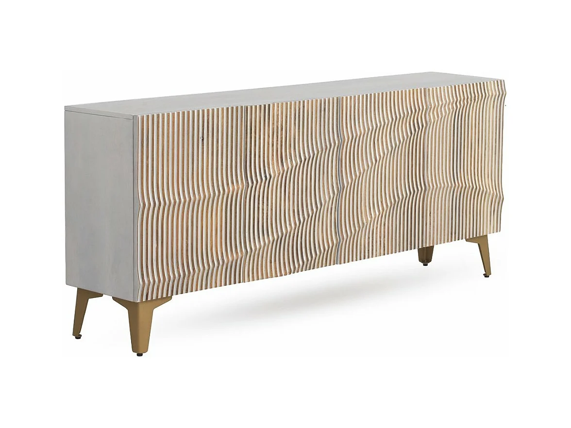 Buffet 4 portes patiné blanc en bois de manguier