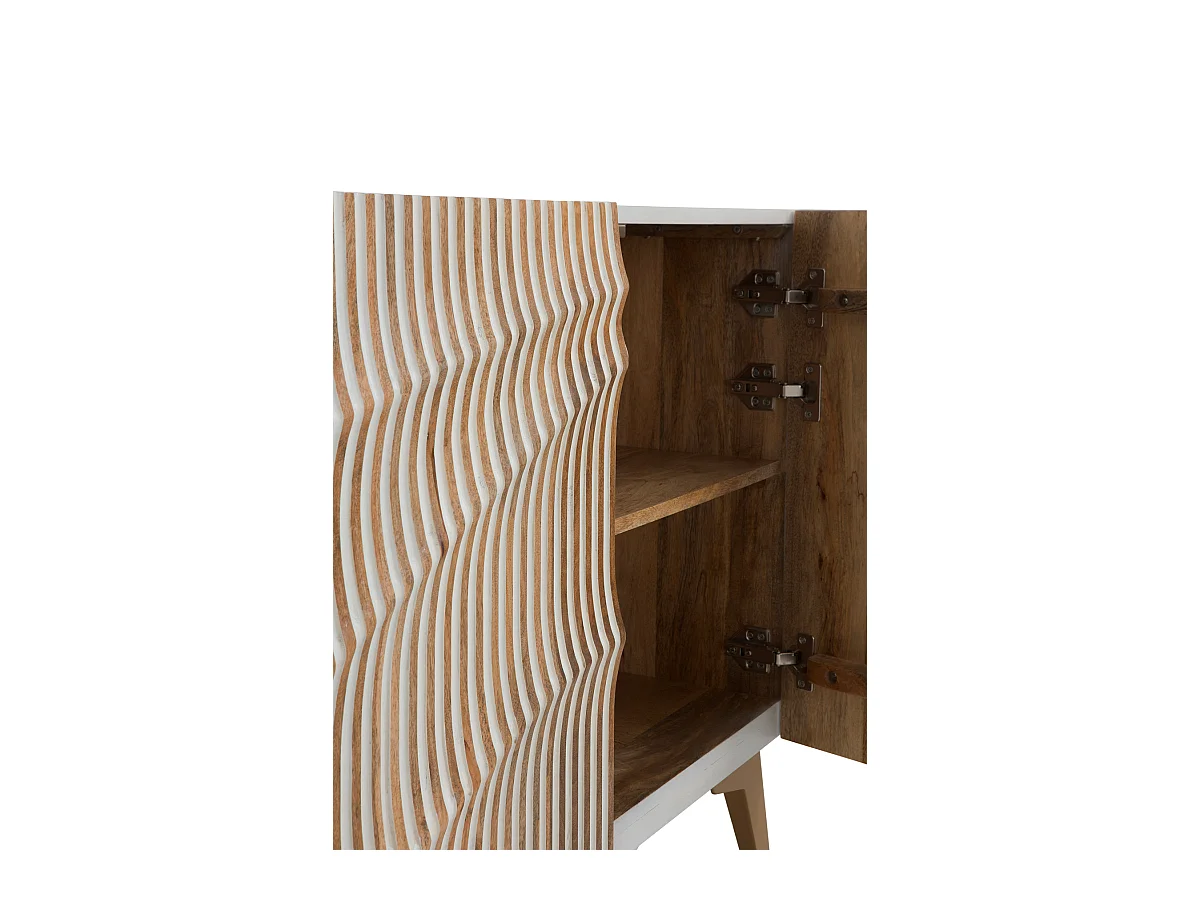 Buffet 4 portes patiné blanc en bois de manguier