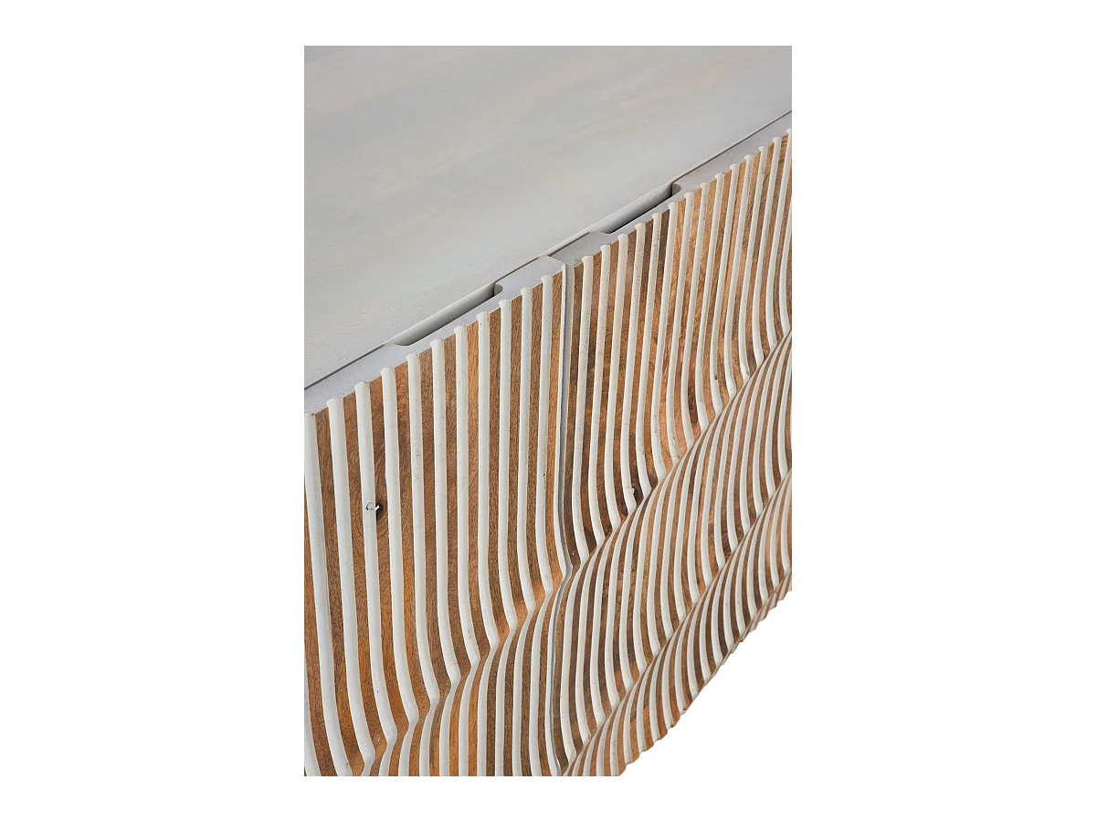 Buffet 4 portes patiné blanc en bois de manguier