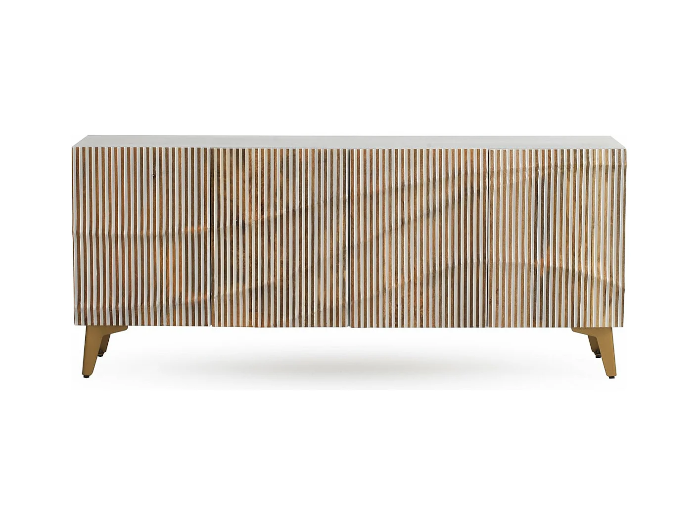 Sideboard mit 4 Türen, weiß patiniert, aus Mangoholz