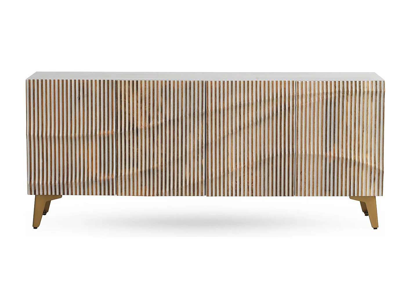 Buffet 4 portes patiné blanc en bois de manguier