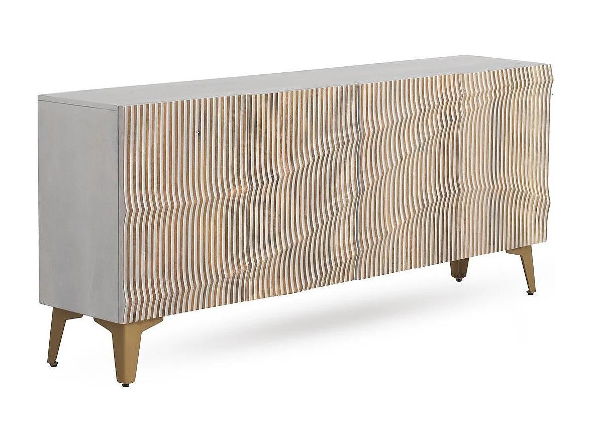 Buffet 4 portes patiné blanc en bois de manguier