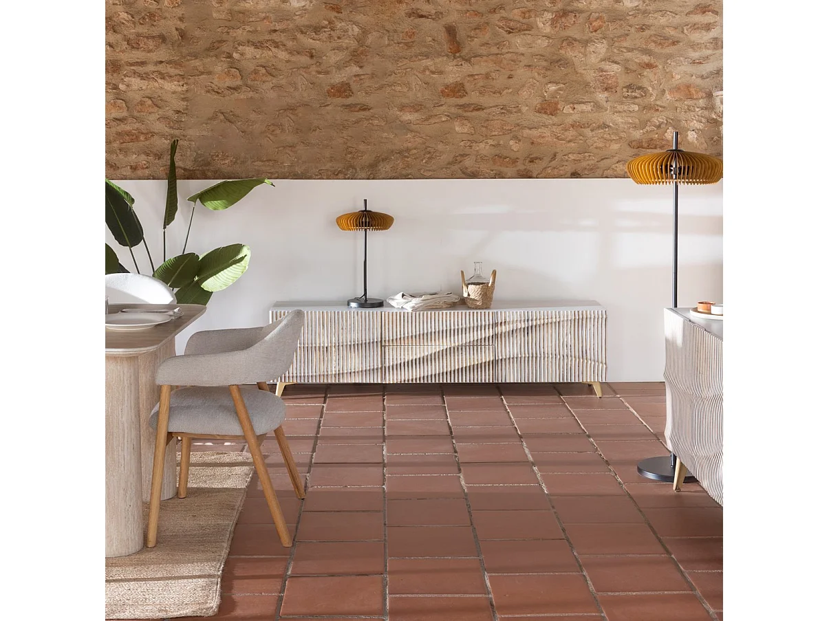 Buffet 4 portes patiné blanc en bois de manguier