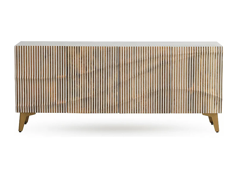 Sideboard mit 4 Türen, weiß patiniert, aus Mangoholz