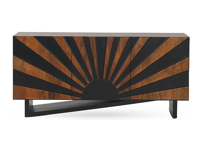 Credenza a 3 ante in legno massello di mango con gambe in legno nero