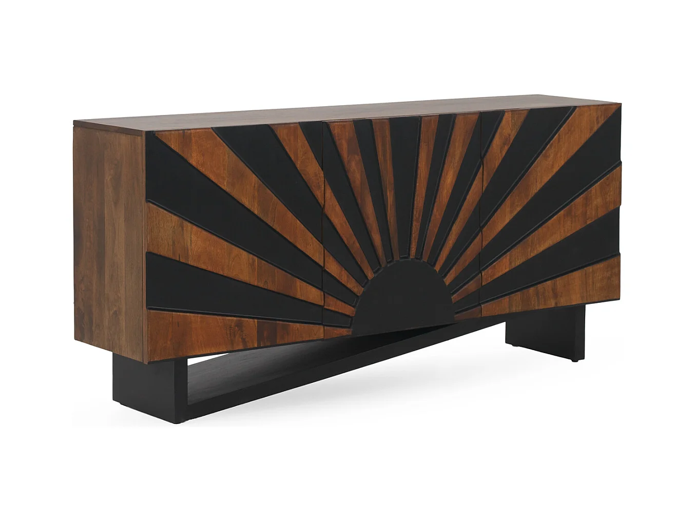 Buffet 3 portes en bois massif de manguier avec pieds en bois noir