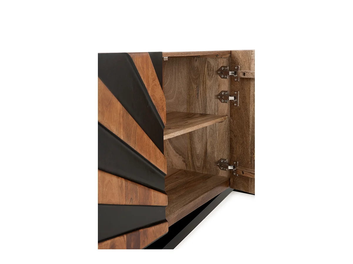 Buffet 3 portes en bois massif de manguier avec pieds en bois noir