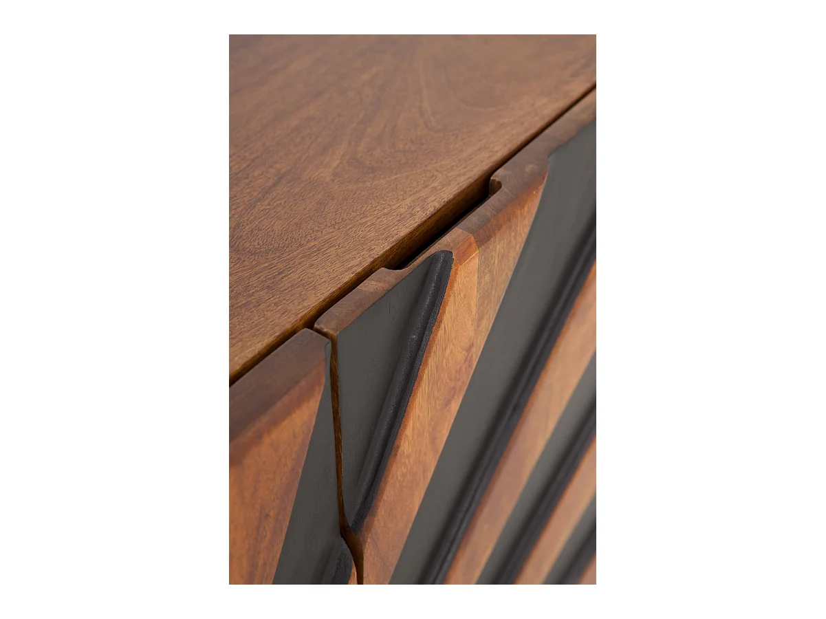 Buffet 3 portes en bois massif de manguier avec pieds en bois noir