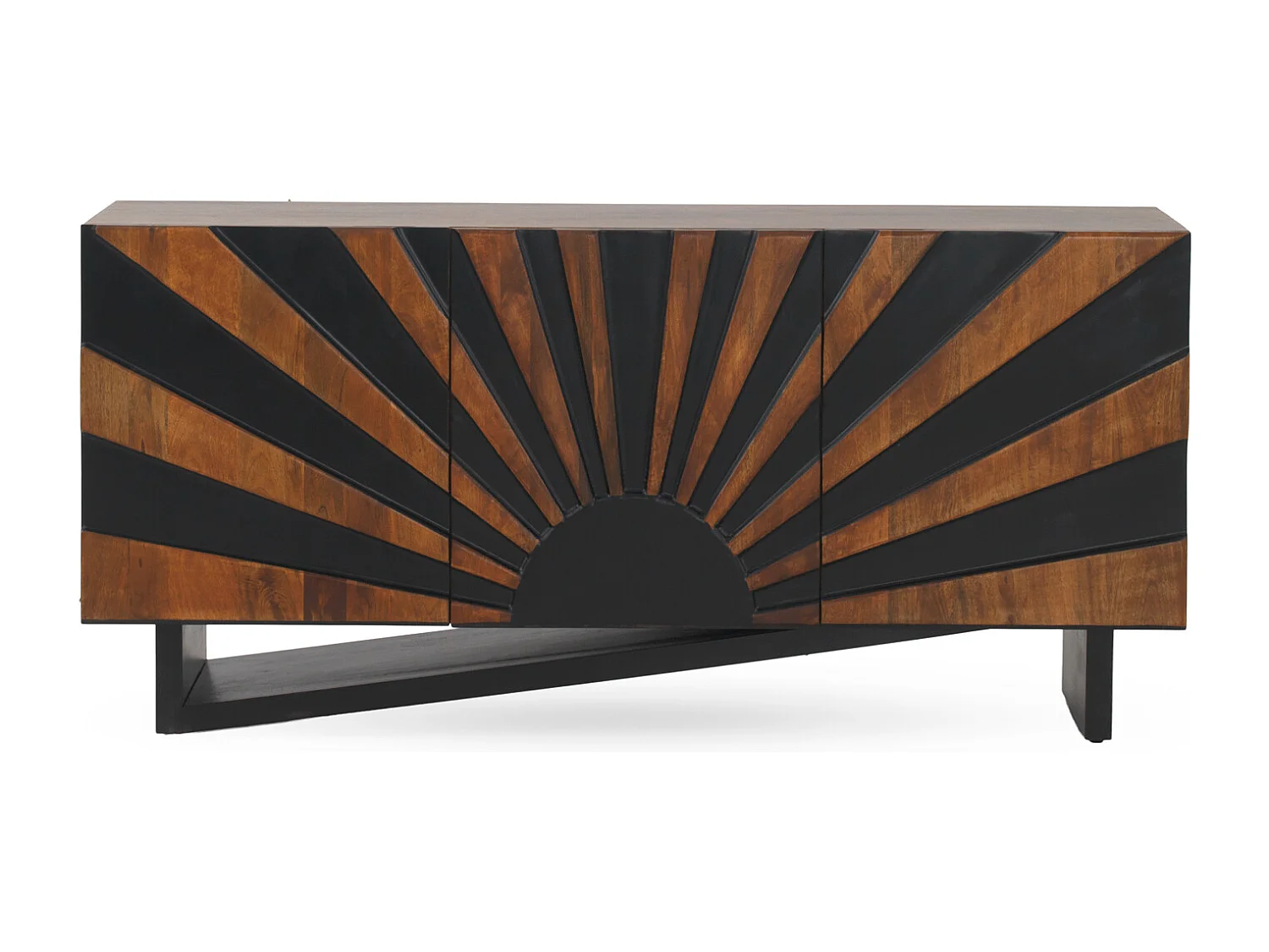 Sideboard mit 3 Türen aus massivem Mangoholz mit schwarzen Holzbeinen