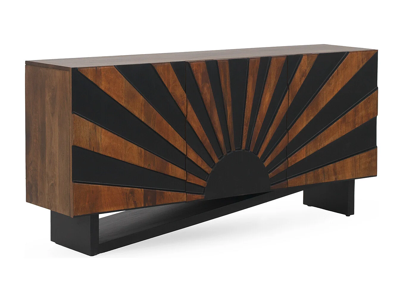 Sideboard mit 3 Türen aus massivem Mangoholz mit schwarzen Holzbeinen