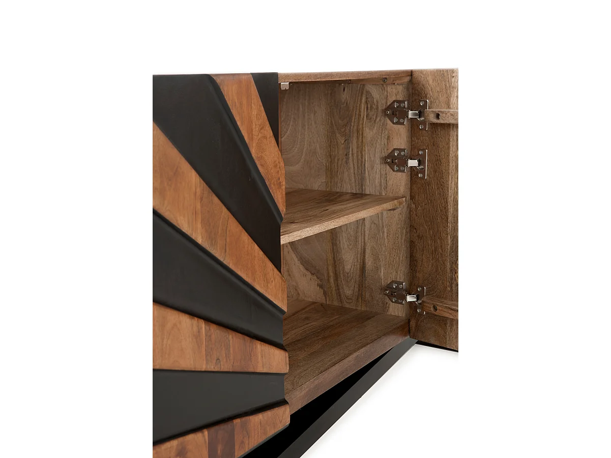 Sideboard mit 3 Türen aus massivem Mangoholz mit schwarzen Holzbeinen