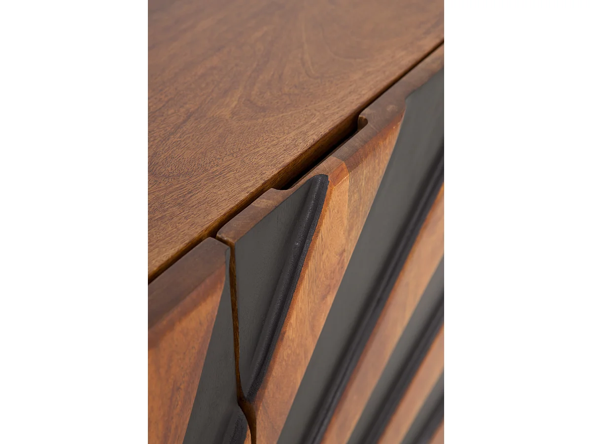 Sideboard mit 3 Türen aus massivem Mangoholz mit schwarzen Holzbeinen