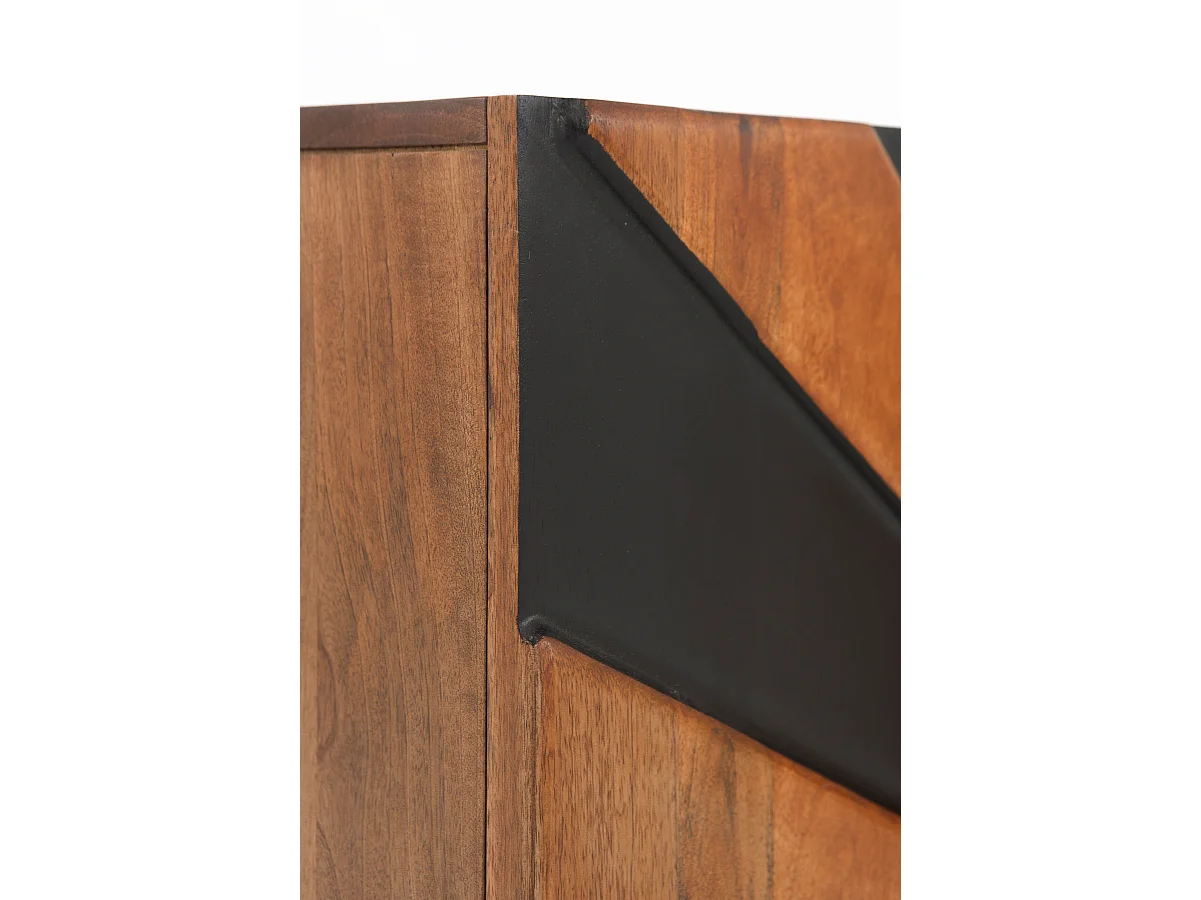 Sideboard mit 3 Türen aus massivem Mangoholz mit schwarzen Holzbeinen