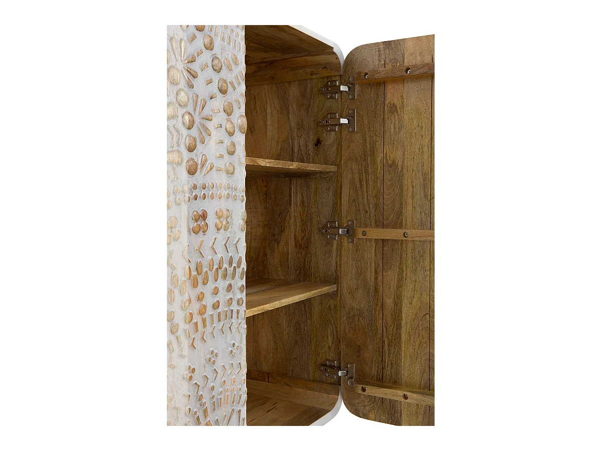 Buffet haut 2 portes gris patiné blanc en bois massif de manguier