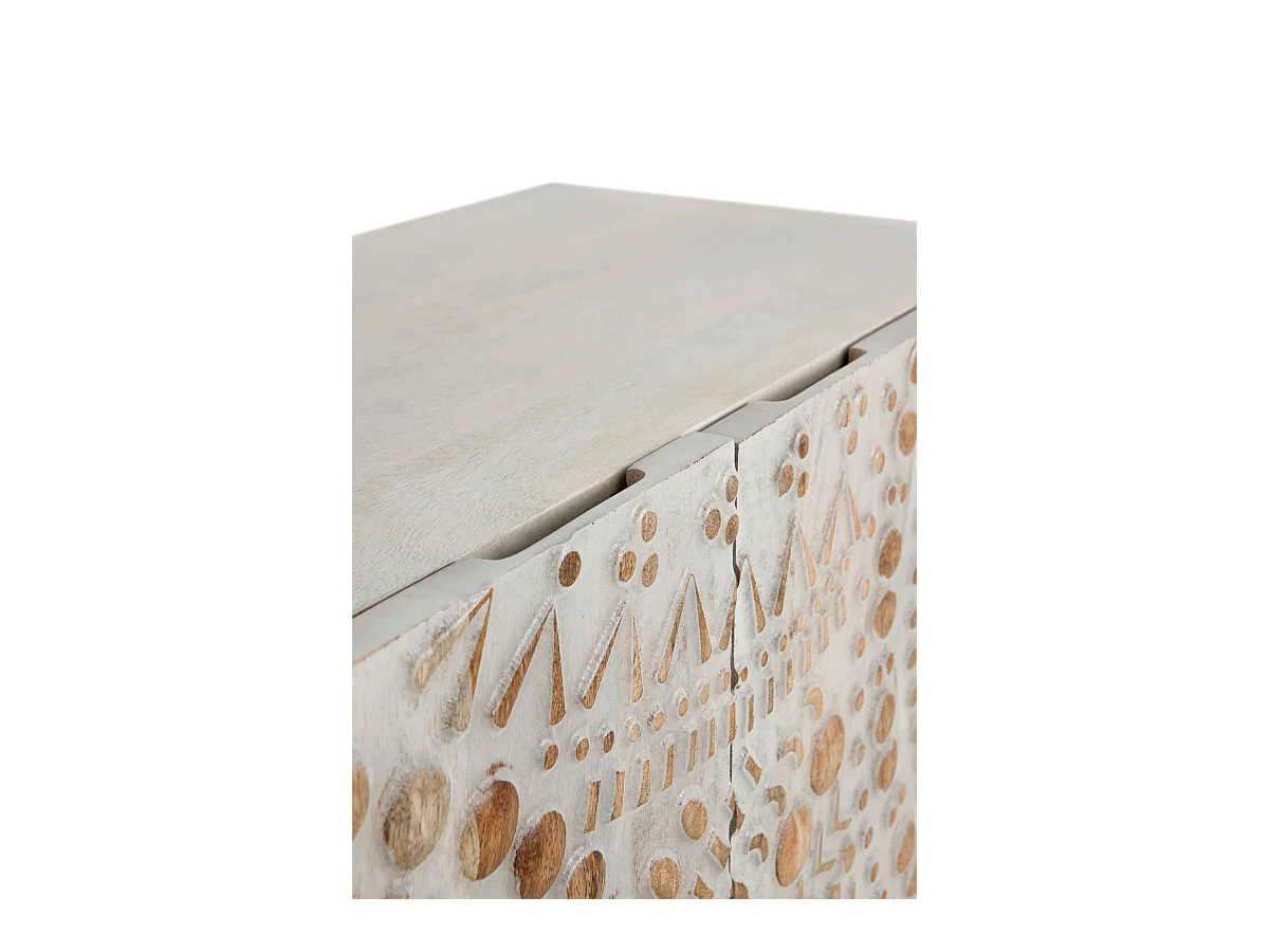 Buffet haut 2 portes gris patiné blanc en bois massif de manguier