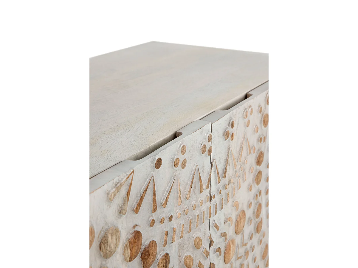 Aparador alto com 2 portas cinza patinado branco em madeira maciça de manga